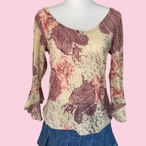 Y2K Vintage Zoey Beth Floral Bell Sleeve Fairy Top